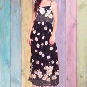 Le Lis Black White Daisy Floral Polka Dot Print Lined Maxi Dress NWT